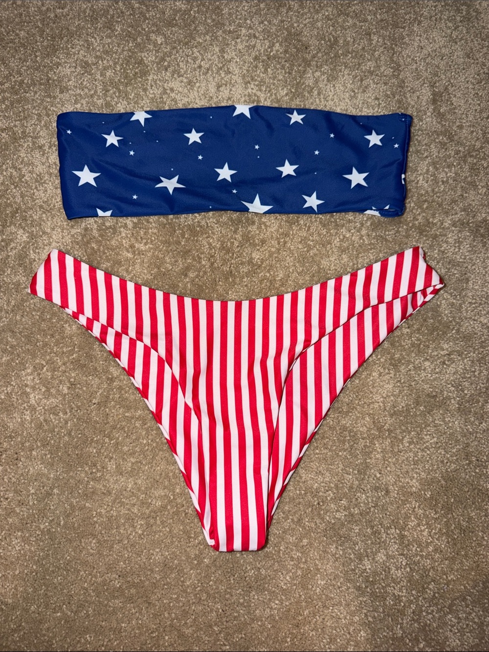 SHEIN Red & Blue Stars and Stripes Bandeau Bikini